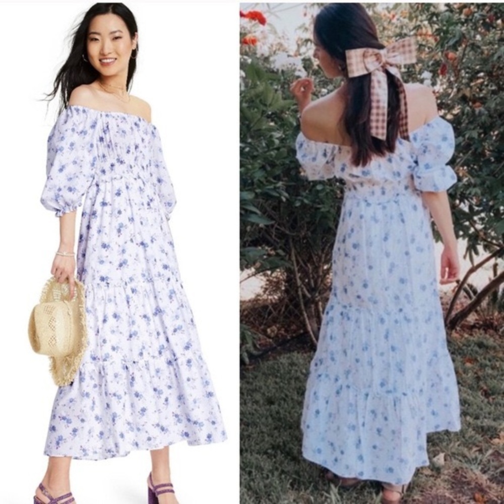 White floral Gemma Puff Sleeve Dress